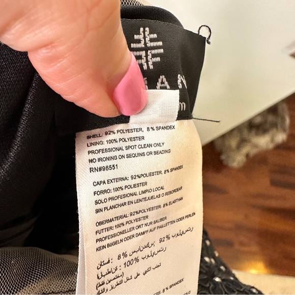 Faviana Black Chiffon Lace Embroidered Beaded Top Prom Evening Gown Dress Size 2 - Picture 7 of 11